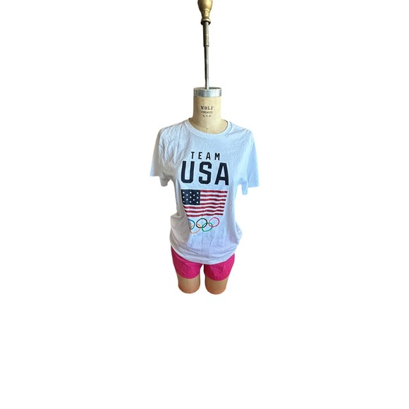 Team USA Olympic Rings Flag T Shirt Women's Size Small White - Picture 2 of 7